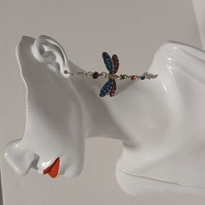 Dragonfly earrings Multicolor Crystal's on Silver Tone